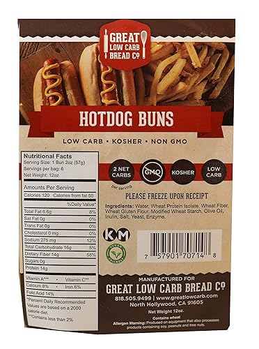 Miniatura 4 de Grandes bollos bajos en carbohidratos para perros calientes, bolsa de 12 onzas, 1 bolsa, apto para dieta cetogénica, kosher, sin OMG, dieta baja en