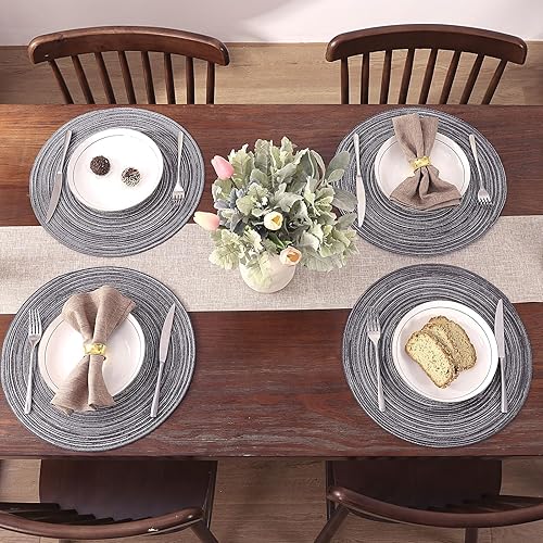 Miniatura 7 de SHACOS Juego de 4 manteles individuales redondos, manteles individuales redondos trenzados, manteles individuales de 15 pulgadas de algodón y