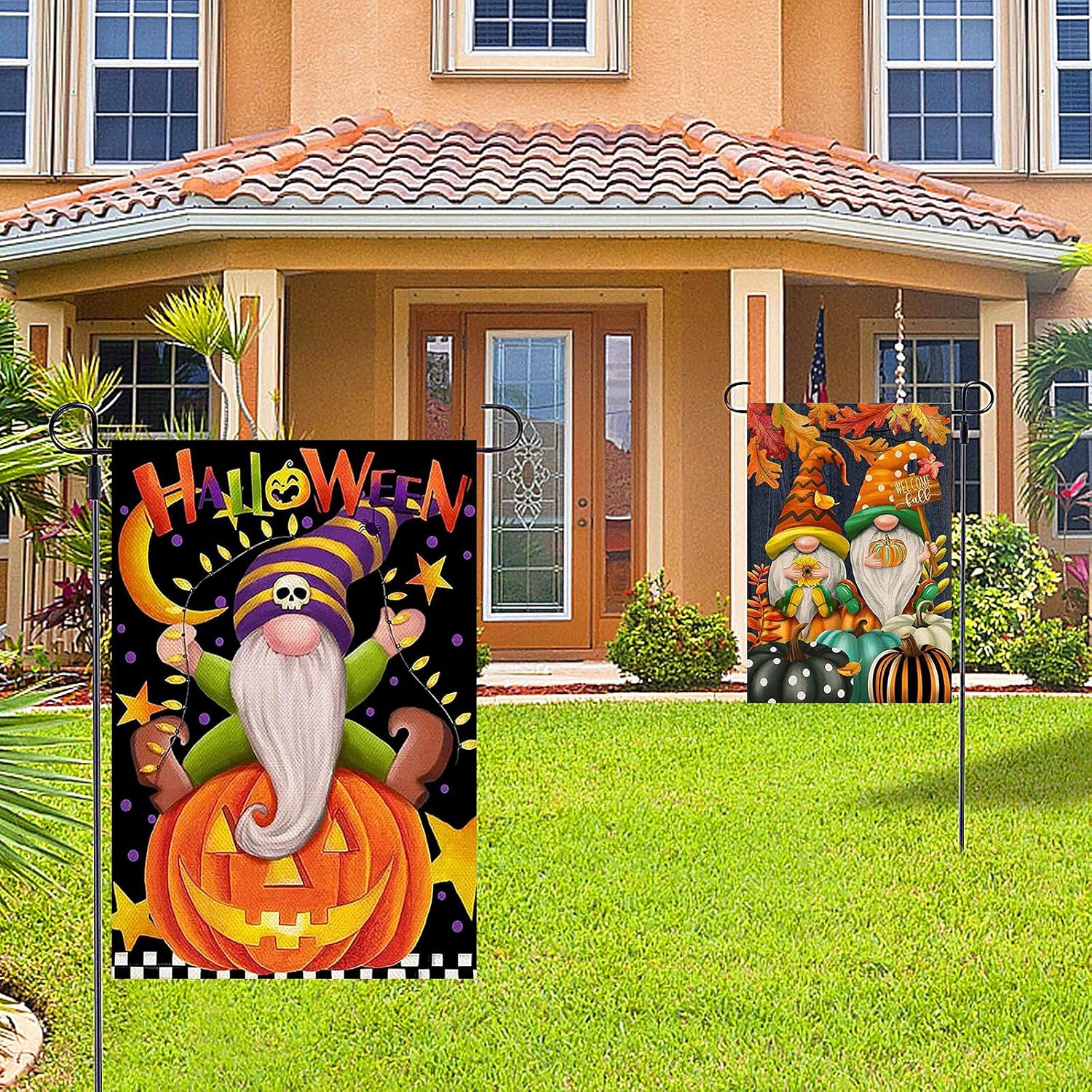 Fall Garden Flag Decorations for Home Outdoor,Pumpkins Gnomes sunflower Garden Flag Front Porch Decorations,Halloween Thanksgiving Banners,Yard Flags Decor 12 X 18 Inch Double Sided : Patio, Lawn & Garden