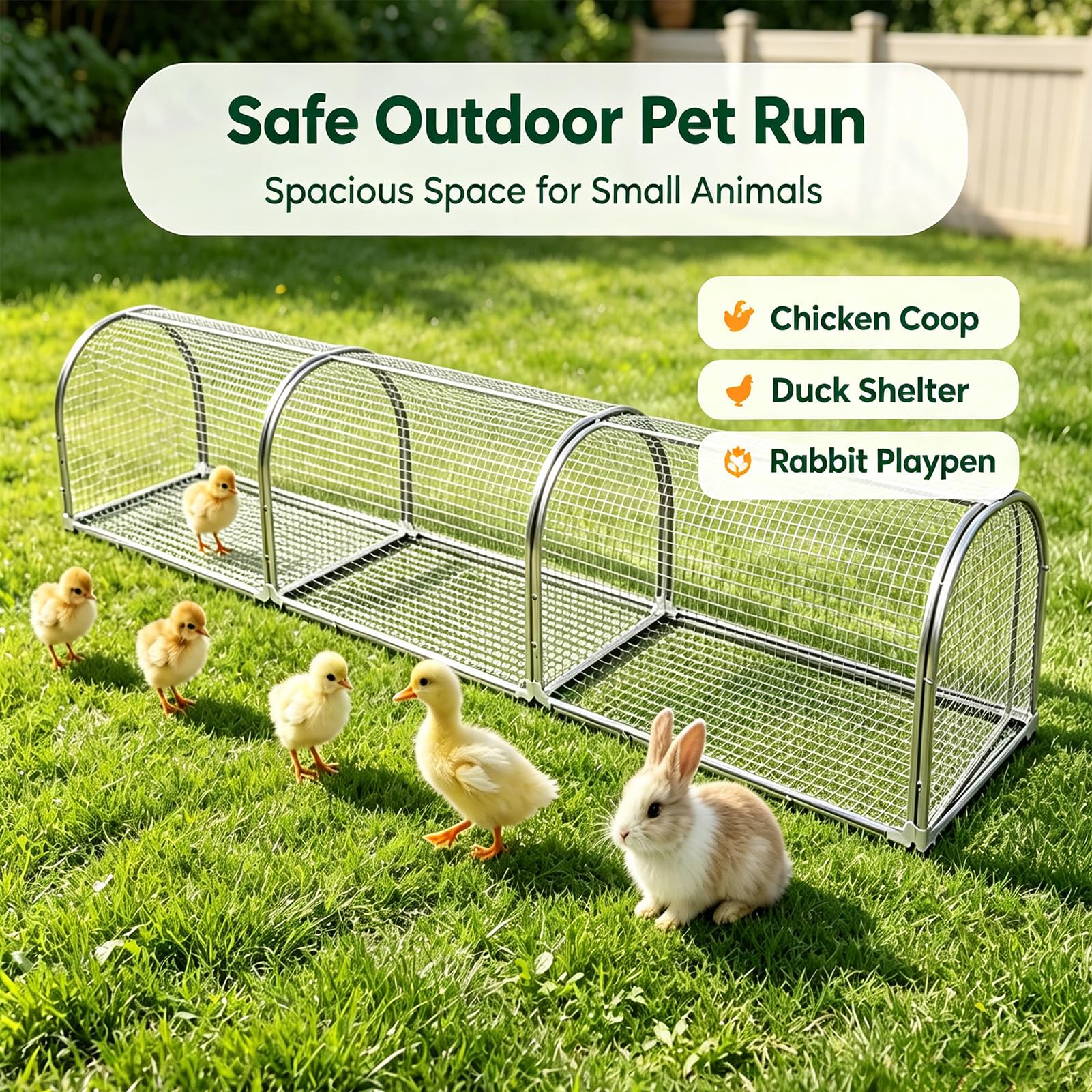 Túnel Exterior Plegable para gallineros, para gallinas, Patos y Conejos | Metal, extensión, Recinto para aves al aire libre, portátil, Instalación rápida, Conectar y desconectar libremente