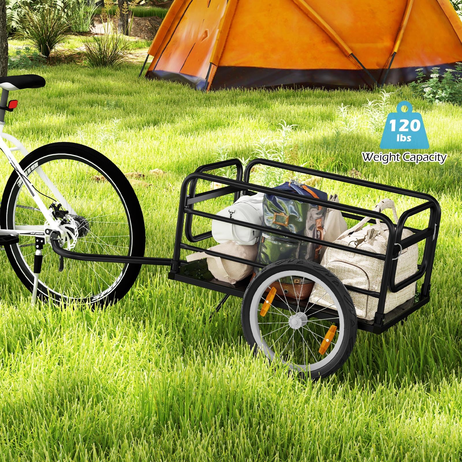 GIANTEX Rimorchio per bicicletta 2 in 1 con telaio in metallo pieghevole, rivestimento rimovibile, carrello di trazione con ruote pneumatiche affidabili da 40 cm, gancio di traino versatile, per più