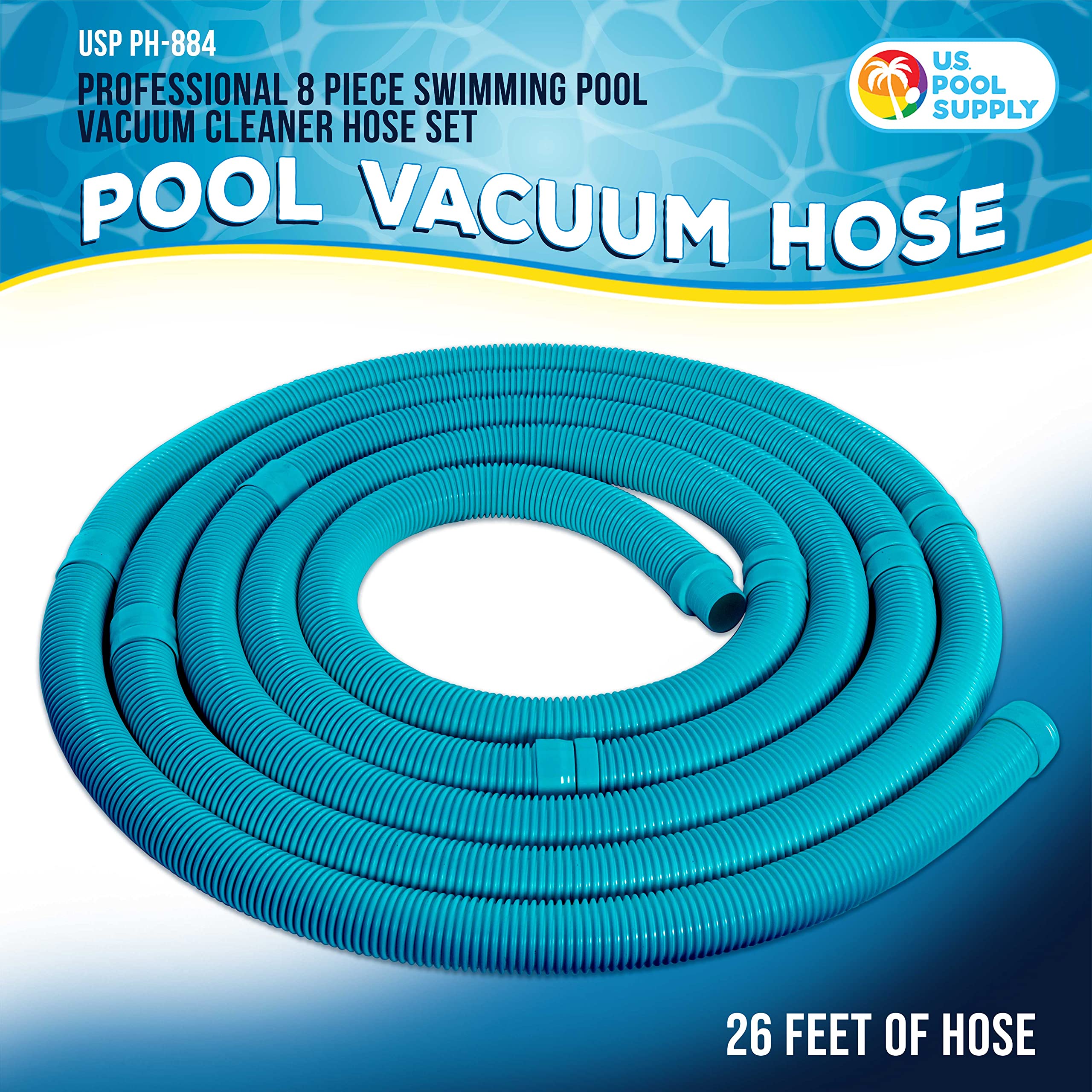 U.S. Pool Supply Professionelles 8-teiliges Schwimmbad-Staubsaugerschlauch-Set, blaugrün, 101,6 cm, flexible spiralgewickelte Verbindungsstücke mit 3,8 cm männlichen und weiblichen Manschetten,