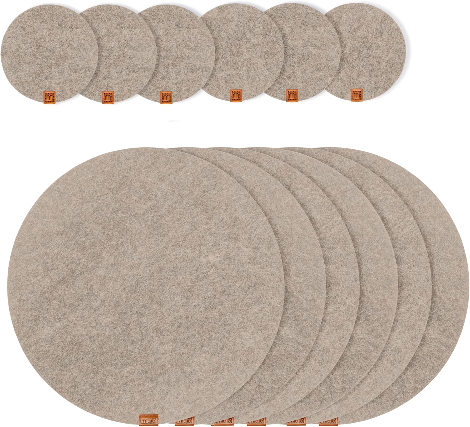 Miqio® Sets de table ronds en feutre lavables Avec étiquette en cuir