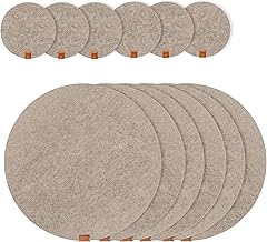 Miqio Design Round Felt Placemats Washable | With Branded Genuine Leather Label and Glass Coasters | 6 Placemats 6 Coasters | Felt Mat Place Mats Washable | Beige