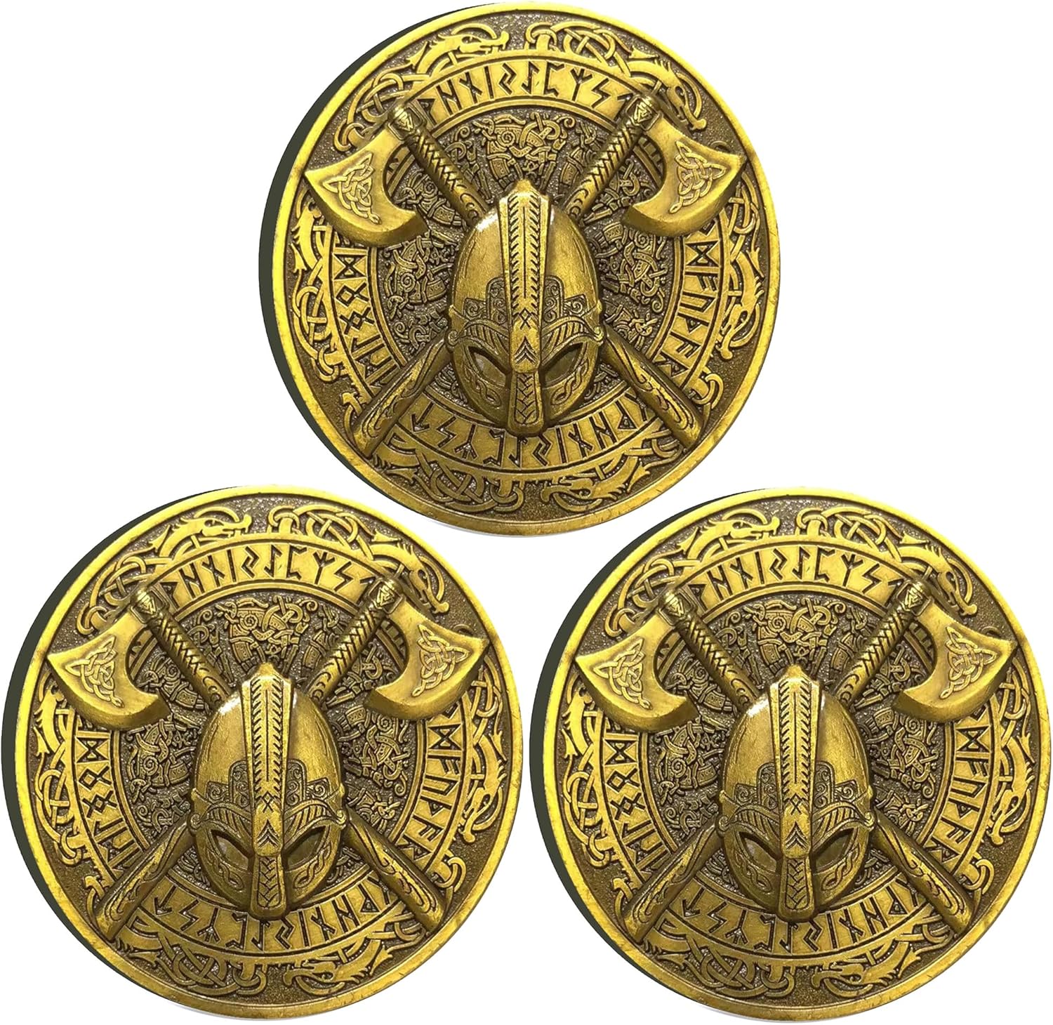 Vikings Battle-Axe Helmet Norse Compass Challenge Coin (Pack of 3)