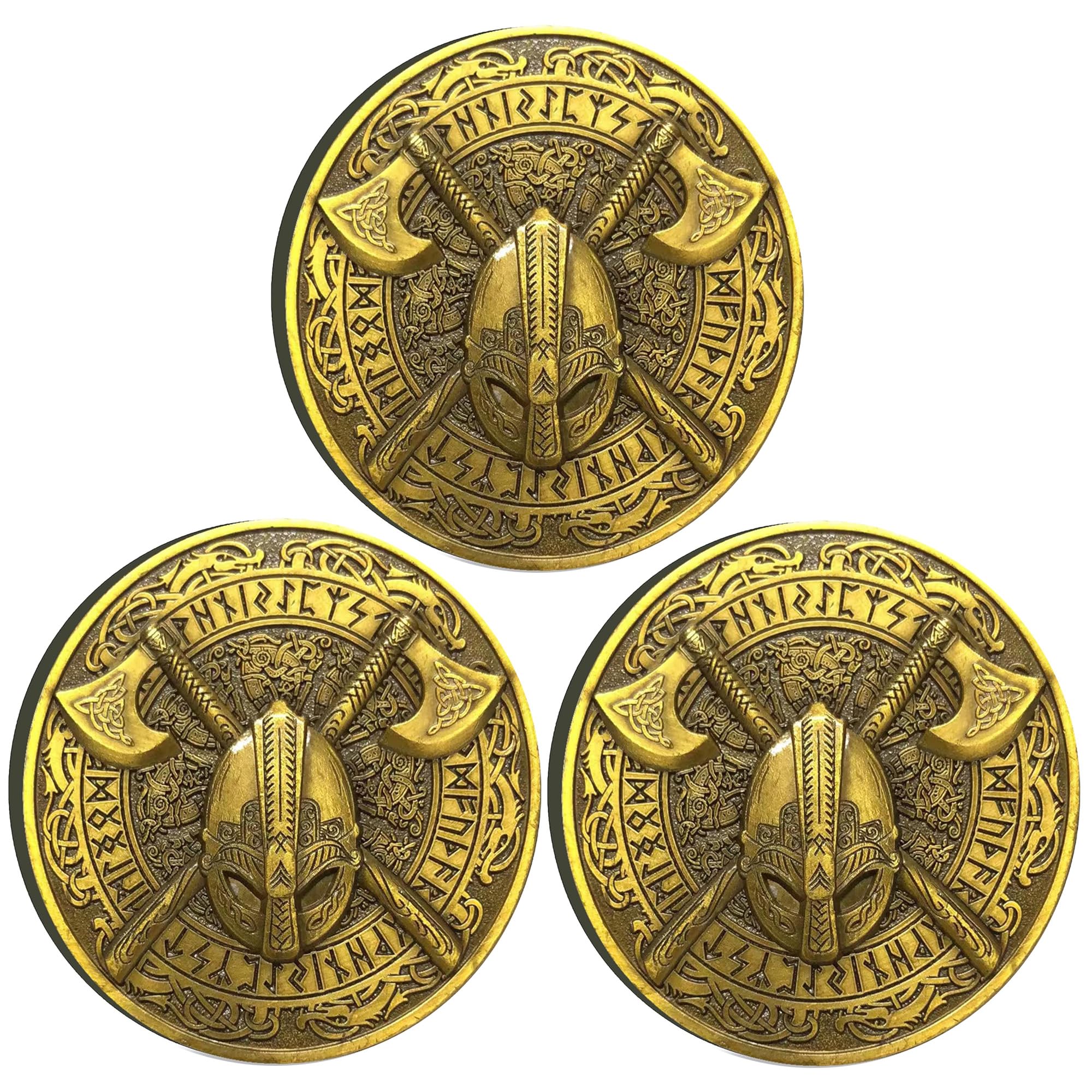 Vikings Battle-Axe Helmet Norse Compass Challenge Coin (Pack of 3)