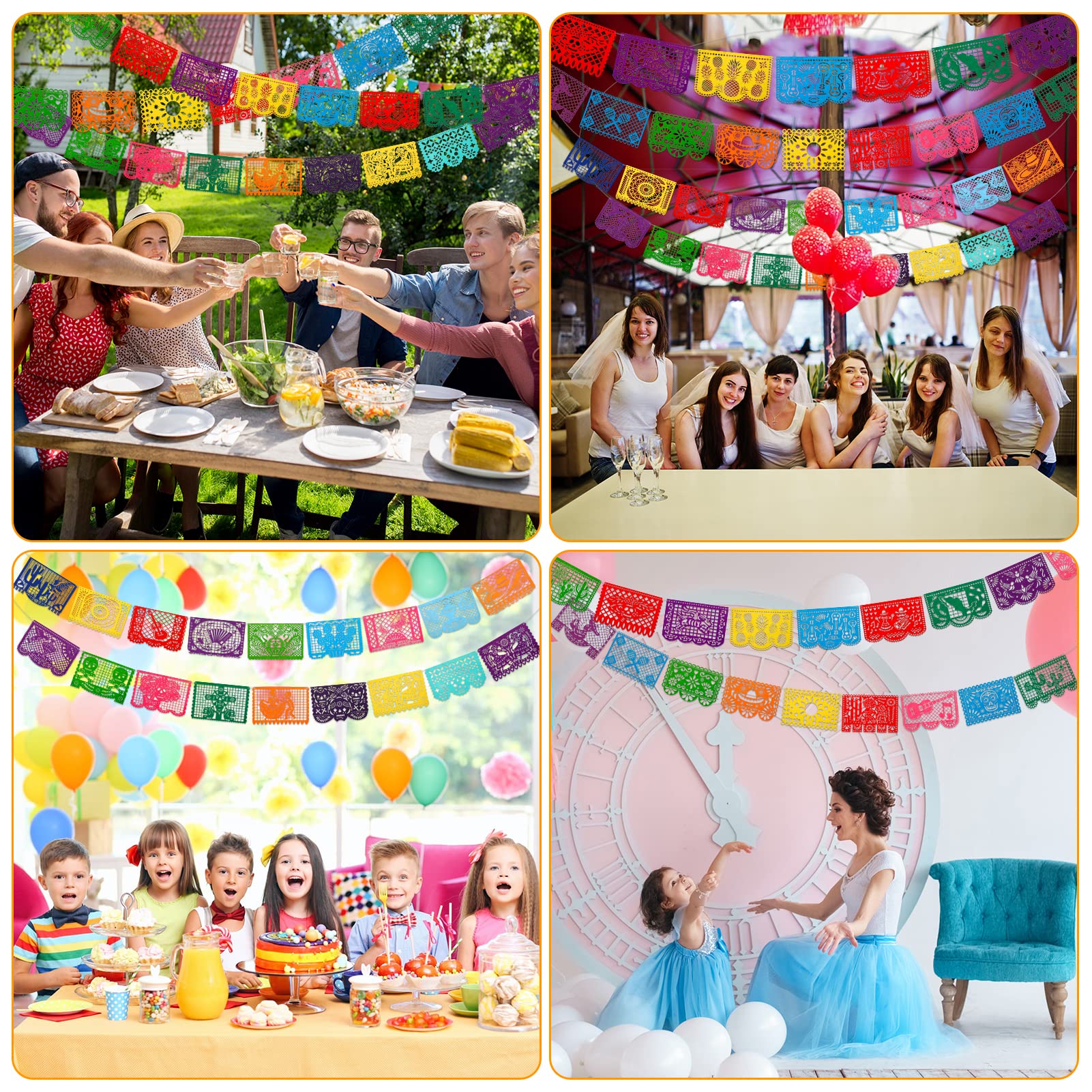 Qpout 4 szt. meksykańska impreza Fiesta filcowy baner Cinco de Mayo Fiesta baner Dia De Los Muertos Dzień Zmarłych Fiesta Papel Picado wiszący baner Cino de Mayo dekoracje imprezowe 4 różne wzory