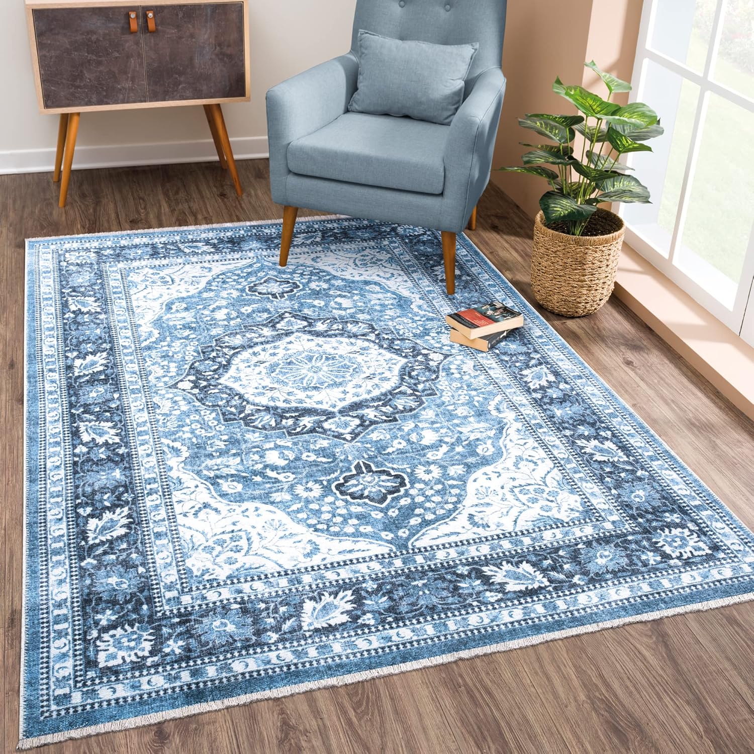 Bloom Rugs Caria Washable NonSlip 9x12 Rug Blue