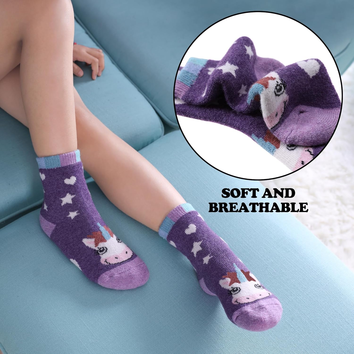 FNOVCO Kids Merino Wool Hiking Socks Toddlers Boys Girls Cozy Thermal Winter Thick Warm Crew Socks 6 Pairs - Image 4