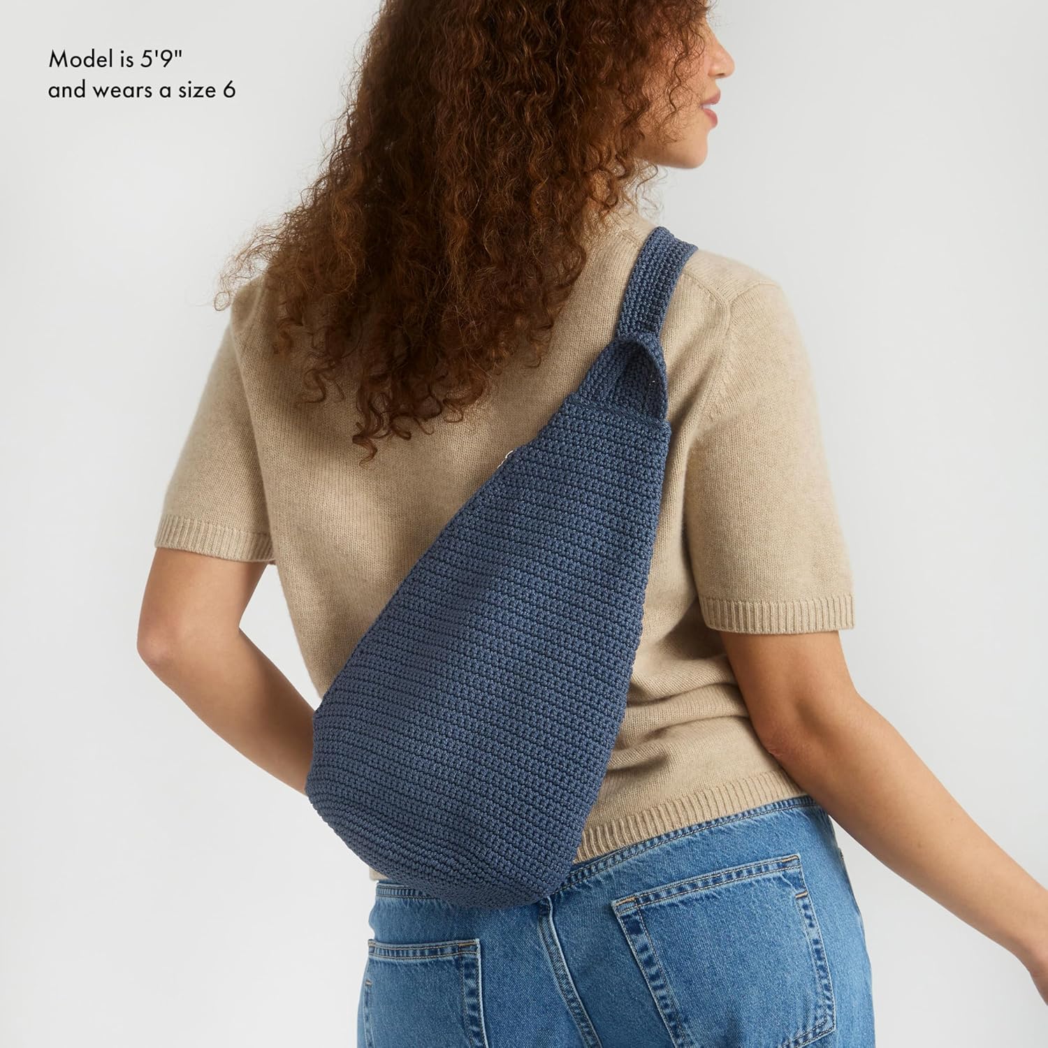 The Sak Geo Sling Backpack in Crochet, Single Sling Shoulder Strap, Maritime - Image 2