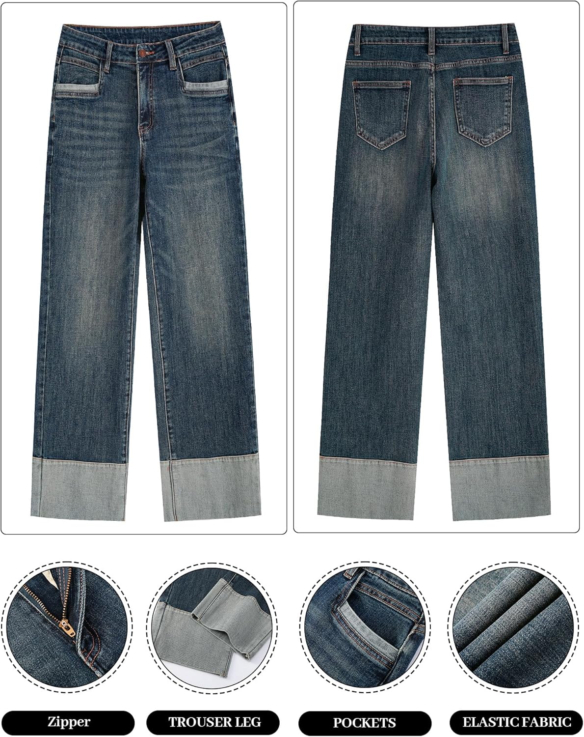 Women’s Wide Leg Jeans High Waisted Loose Fit Straight Leg Denim Pants Trendy Casual Jeans with Pockets