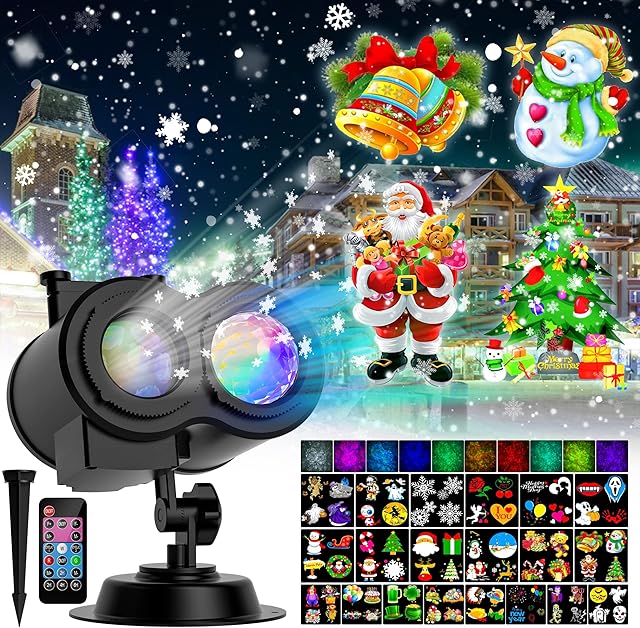 COOLWUFAN Christmas Projector Lights Outdoor, 2-in-1 Moving Patterns Landscape Lights 30 HD Effects ( 3D Ocean Wave & Patterns) Projection Light for Xmas Halloween Party Garden Decorations