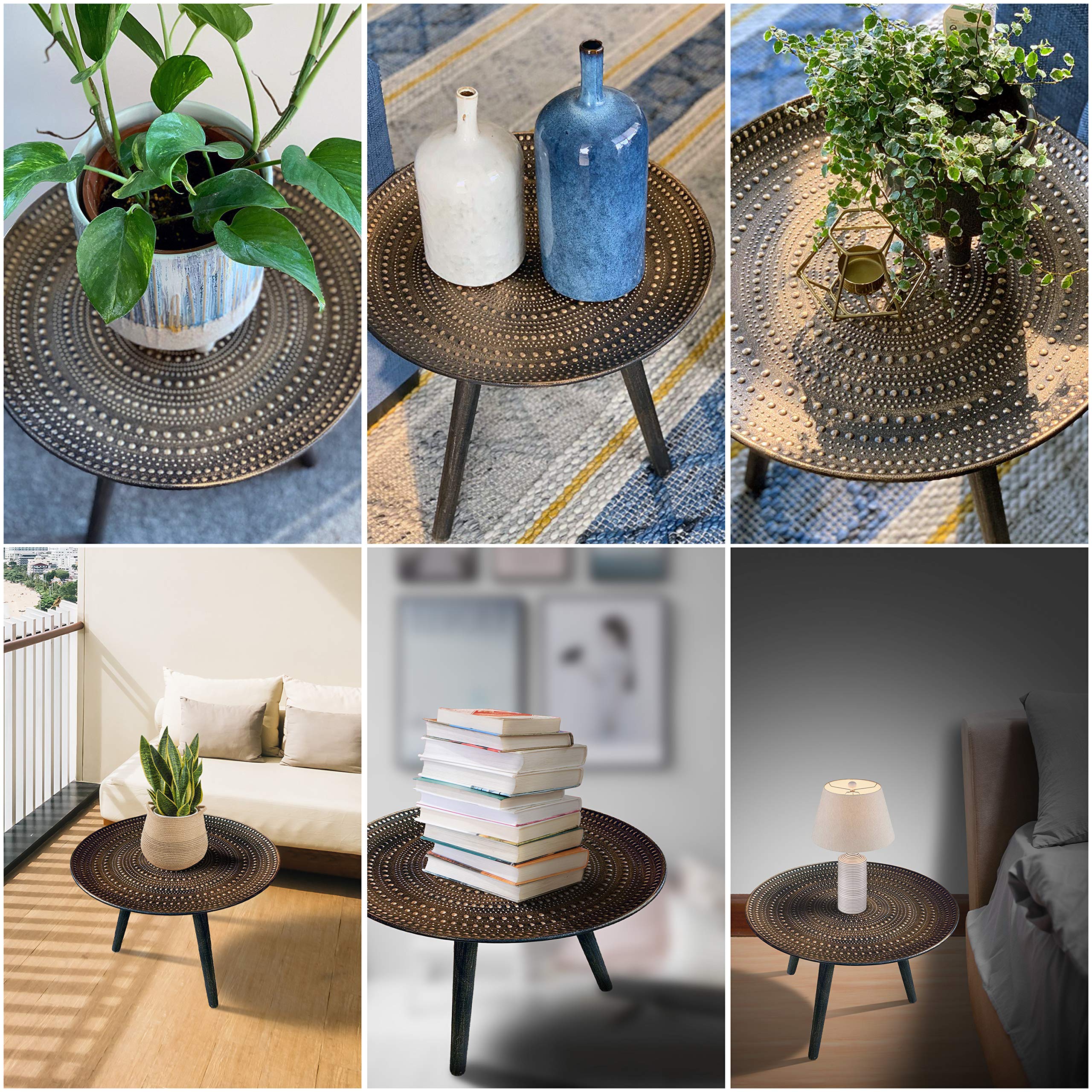 Nubian Interior Stylish Boho Round Side Table Gold Small Coffee Table Home Decor Furniture Wooden End Table For Living Room Bedroom Office Balcony Easy Assembly Amazon Com Au Kitchen