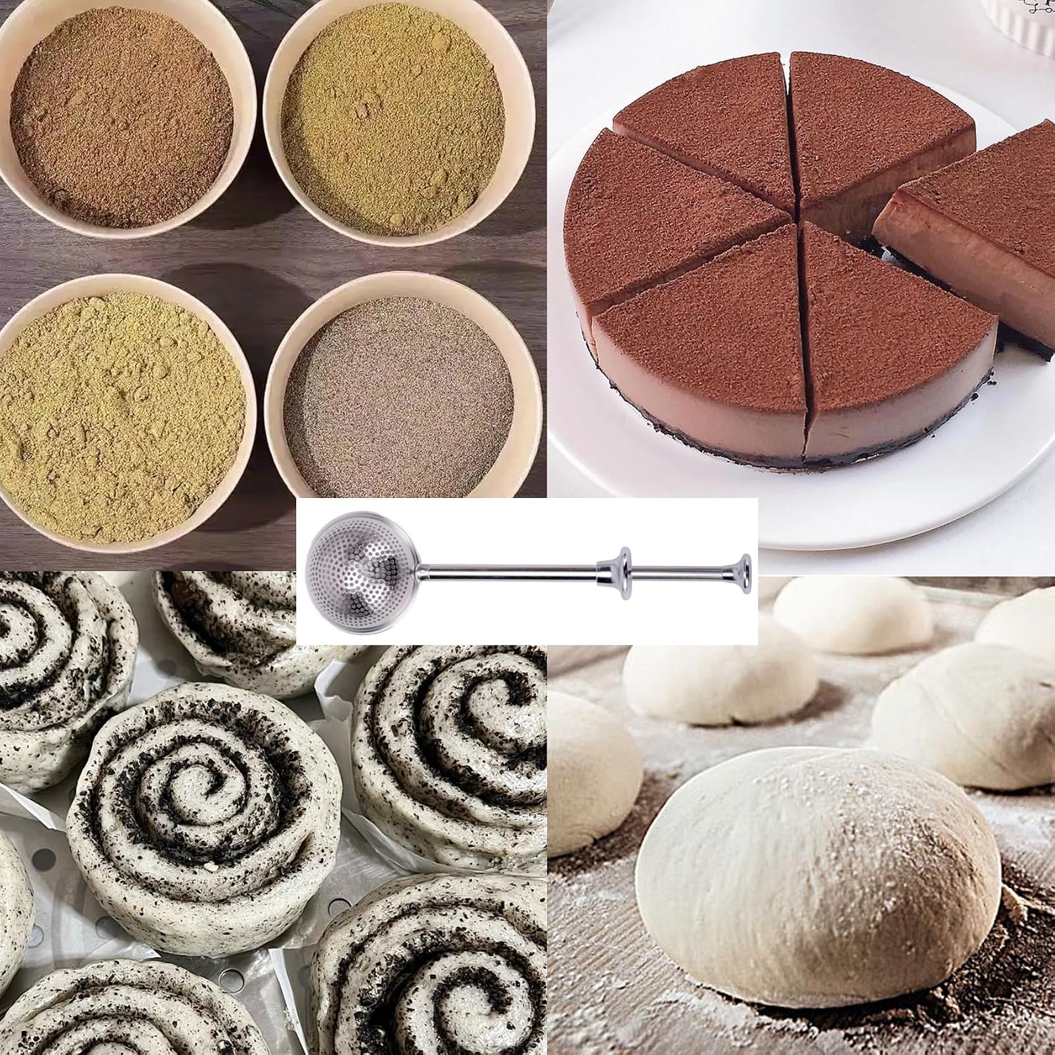 2 Pack Flour Duster for Baking – Stainless Steel Powdered Sugar Shaker Wand, One-Handed Operation, Cocoa & Spice Sifter for Desserts and Tea