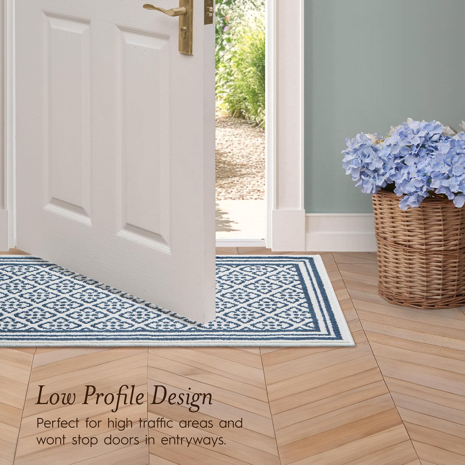 Laura Ashley All Loop Tufted 26" x 45"/26"x60" Washable Skid-Resistant Runner Rug 2-Piece Set - Dusty Navy/Ivory Isla Two-Tone