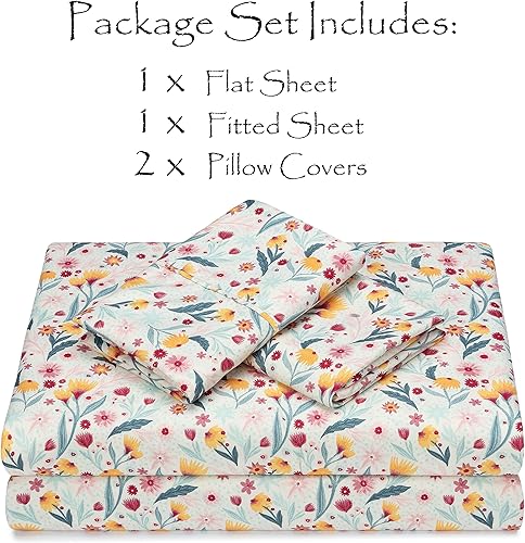 Miniatura 3 de Chanasya Juego de sábanas de 4 piezas con estampado floral Spring Bloom, ultra suave, estampado de flores coloridas, 1 sábana encimera, 1 sábana
