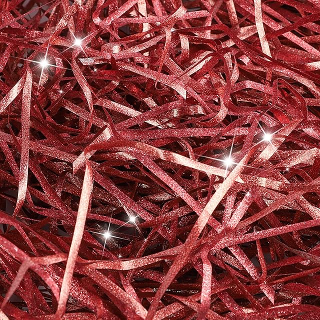 100g Glitter Shredded Tissue Paper, Red Raffia Gift Filler Paper Shreds Box Basket Grass Craft for DIY Gift Boxes Packing Decoration Easter Filling Party Supplies
