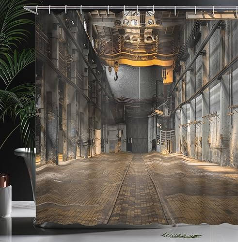 Miniatura 3 de Ambesonne Cortina de ducha industrial, interior industrial de construcción de edificios antiguos, almacén espeluznante, juego de decoración de baño