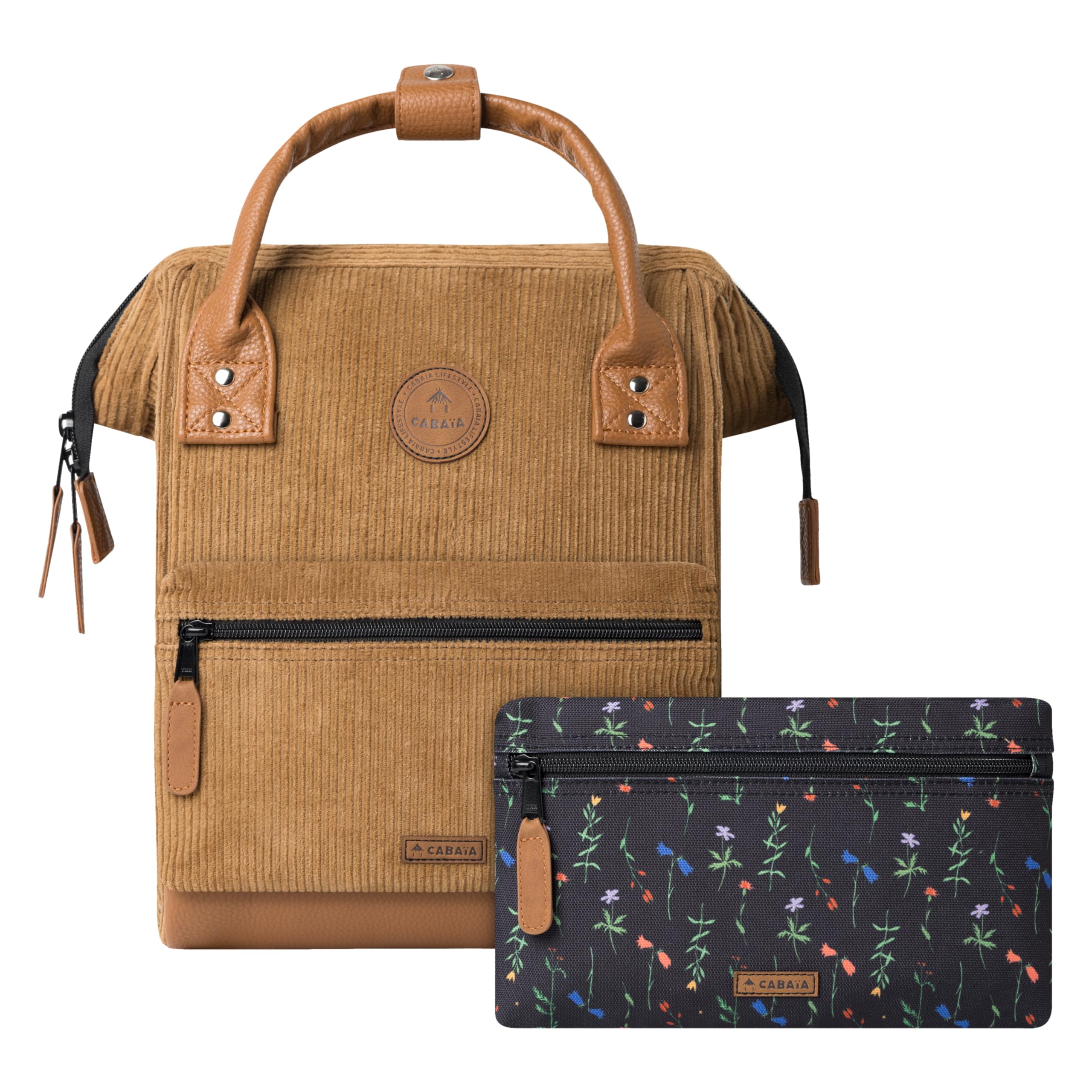 Cabaïa - Zaino Adventurer Dubai - Mini 10L - Idrorepellente - scomparto per PC fino a 10,5″ - 2 tasche intercambiabili - Vegan certificato - Zaino da viaggio, lavoro e scuola - Marrone