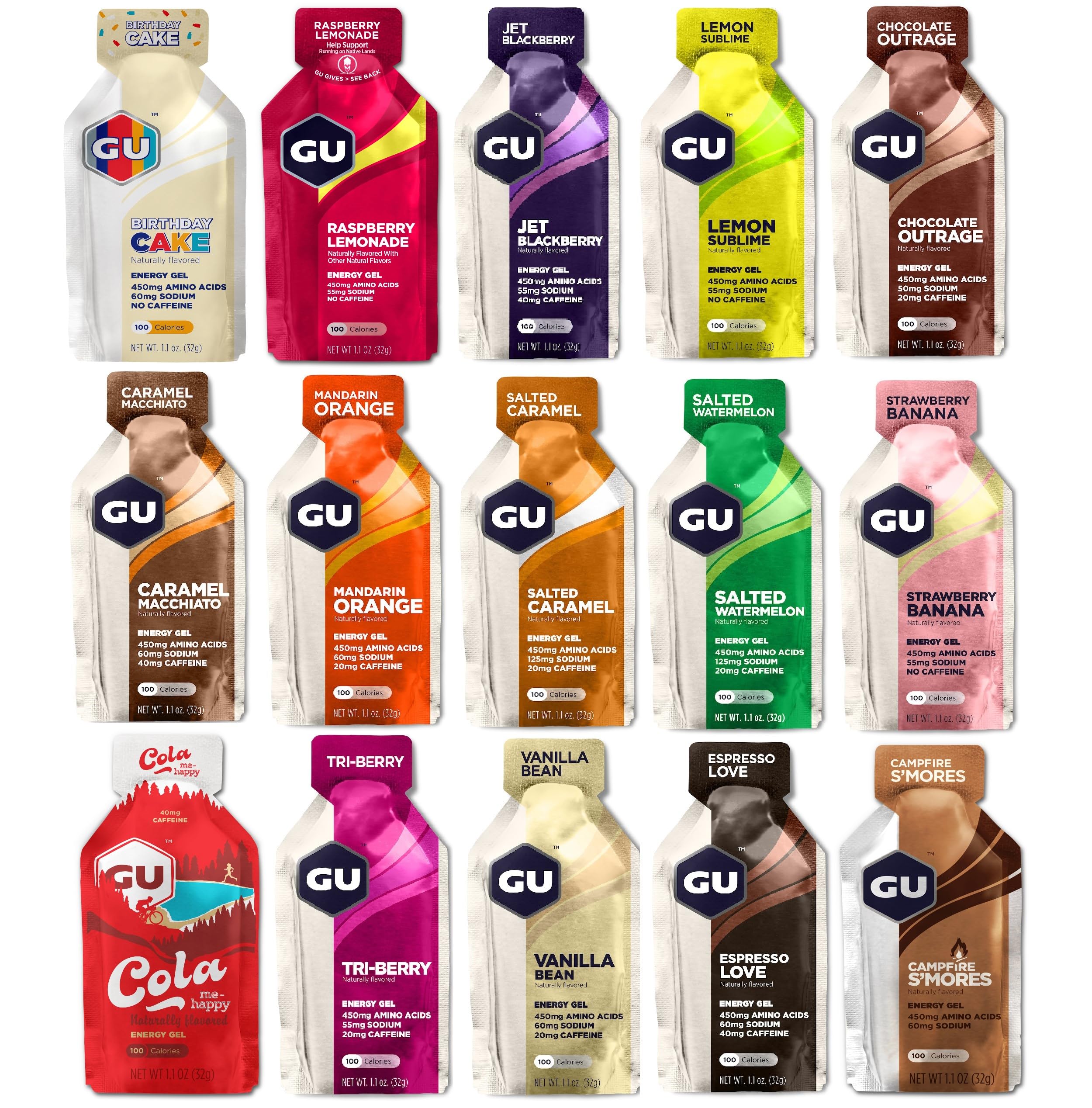 GU Energy Gel Pack de 15 gels différents (15 x 32 g)