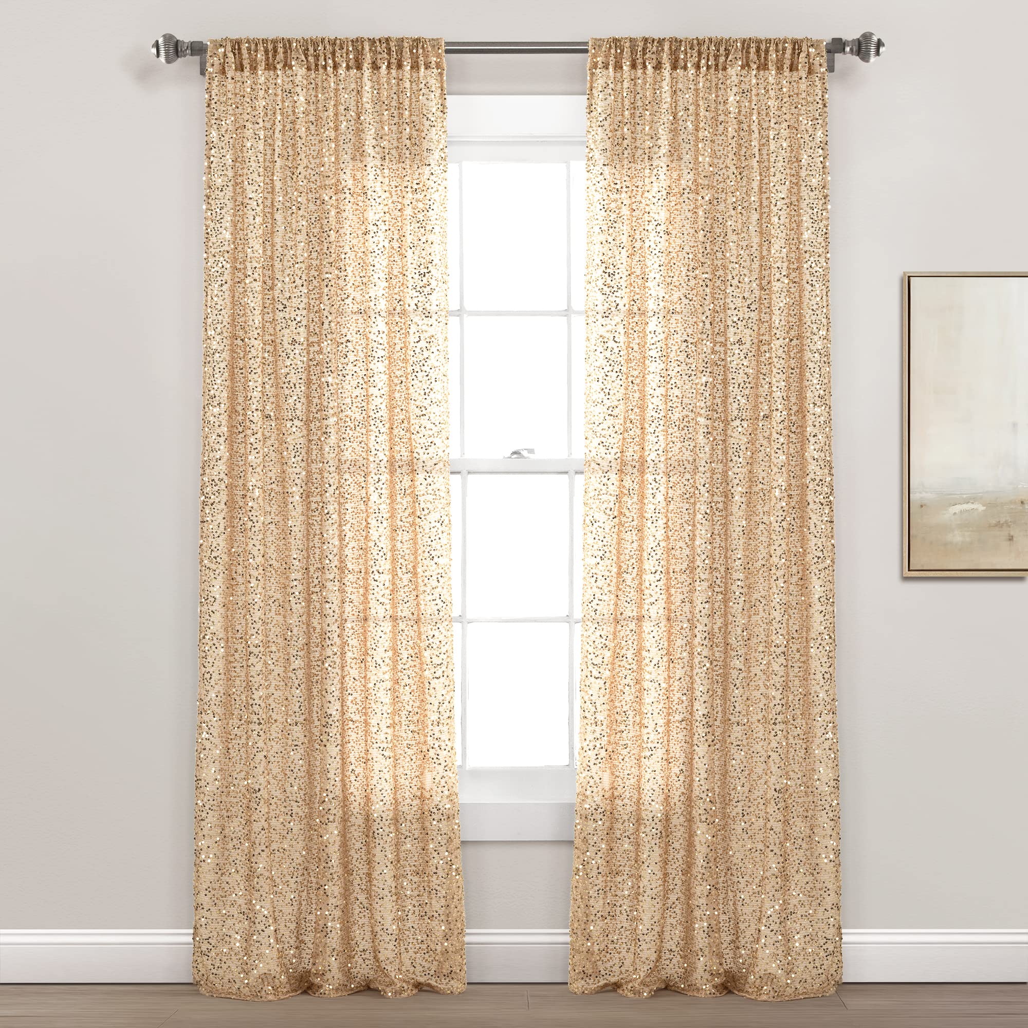 Lush DecorBallgown Glam Sparkle Sequins Window Curtain Single Panel, 52" W x 84" L, Champagne