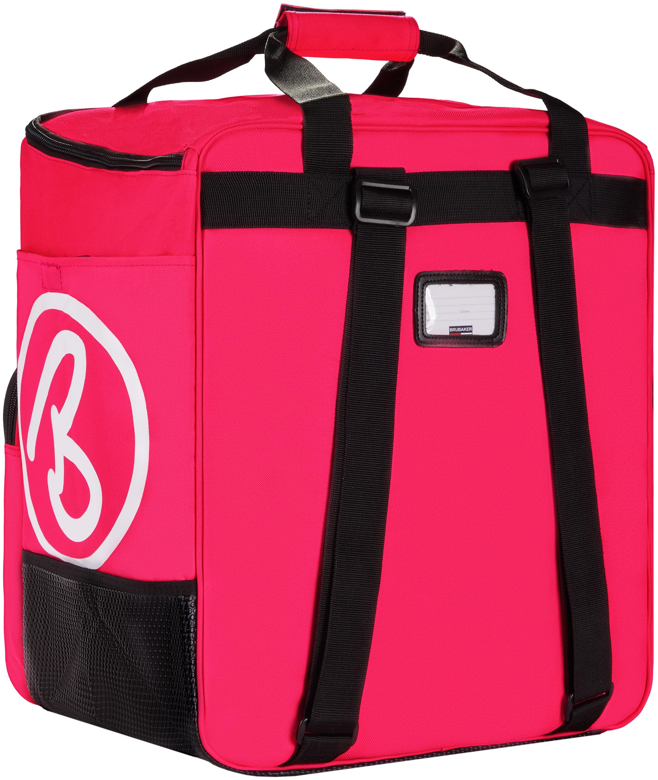 BRUBAKER Set de Ski ‘Champion’ - Série limitée - Housse à Skis et Sac à Chaussures de Ski pour 1 Paire de Skis + Bâtons + Chaussures + Casque - 170 cm - Fuchsia Fluo Blanc