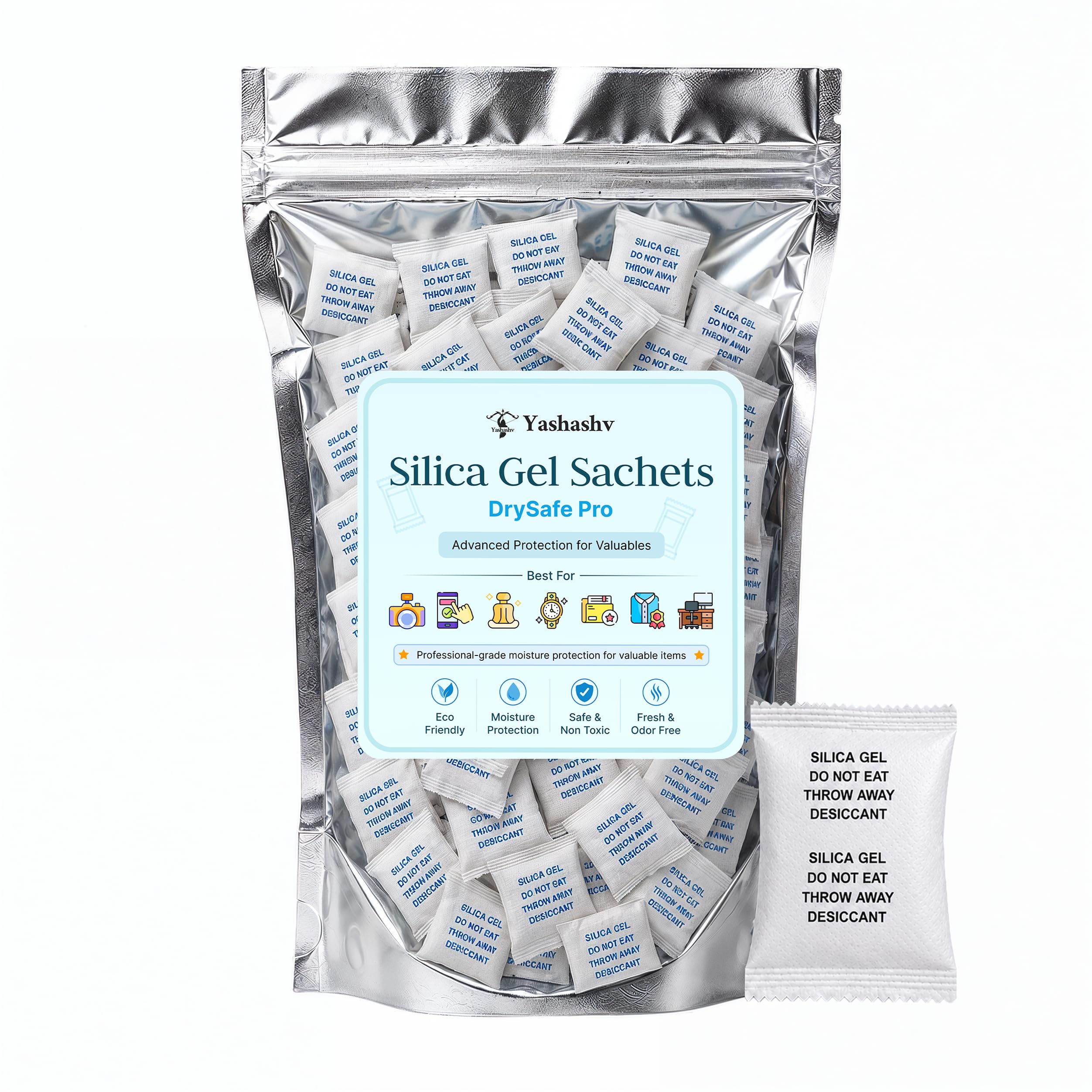DrySafe Pro Silica Gel Sachets 1 Gram (100 Pack) | Advanced Moisture Absorber for Cameras, Electronics, Mobile Devices, Watches, Jewelry, Photo Albums & Important Documents-image-12