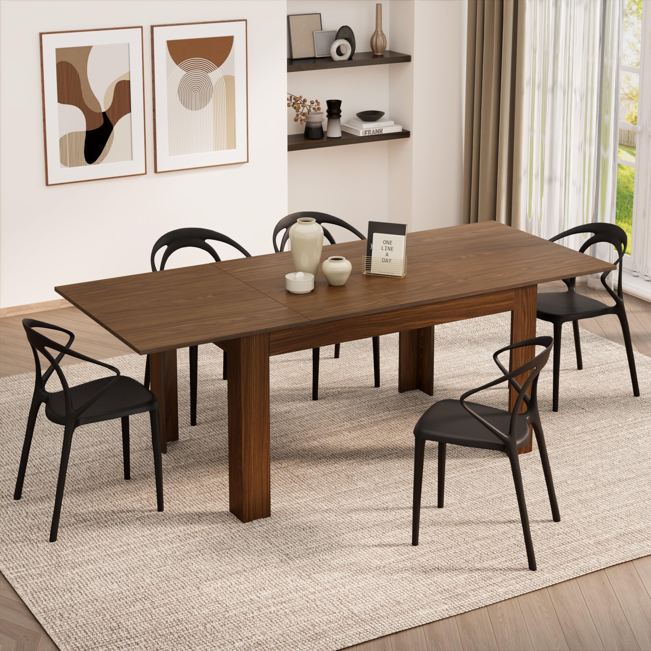 - Mobili Fiver, Easy, Extendable Dining Table, 55.1(86.6) x35.4 in, Walnut, Made in Italy