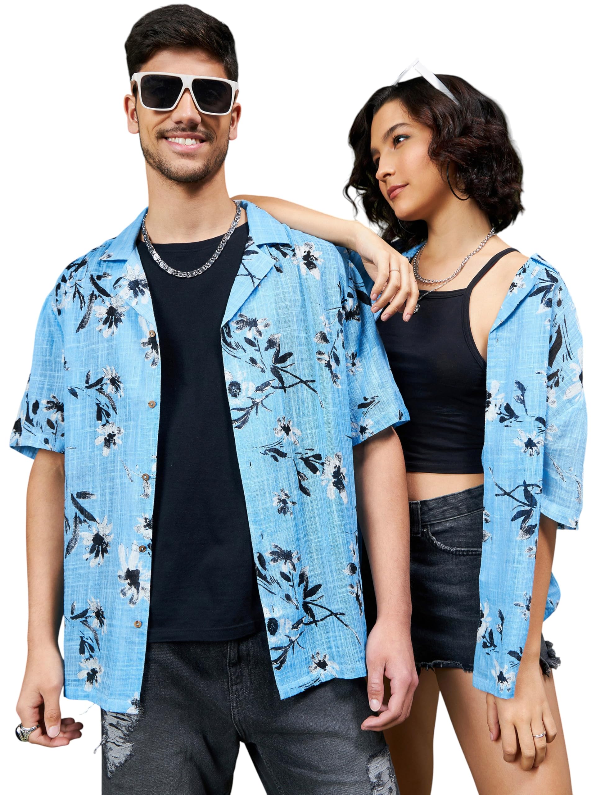 SASSAFRAS Unisex Sea Green & Black Floral Relax Fit Shirt in black