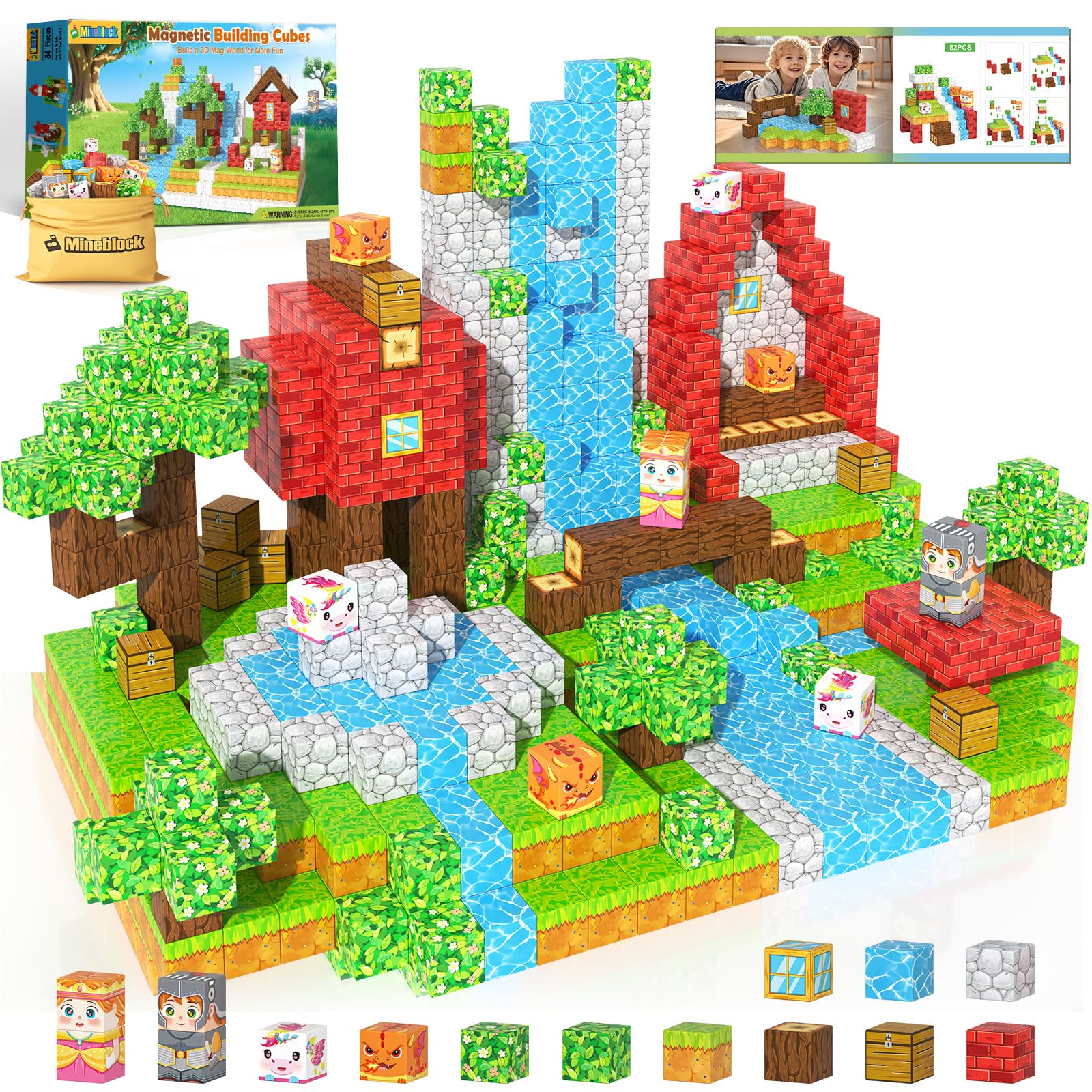 Magnetic Blocks - Build Mine Magnet World Set for Kids Toys Age 3-5 6-8 | STEM Sensory Toys Toddlers Gifts for 3+ Years Old Girls & Boys, 1" Magnet Cubes, Classroom Must Haves Outdoor Toys