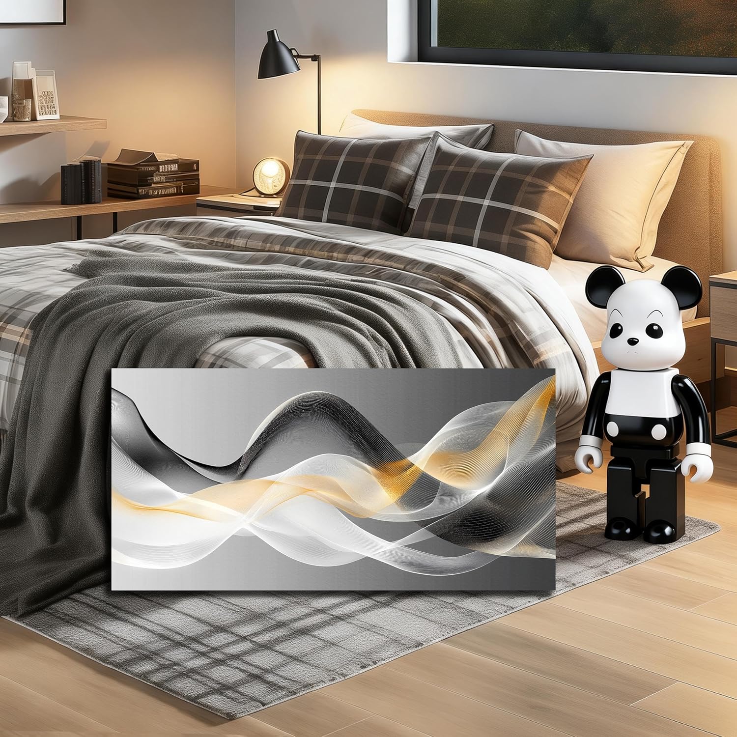 JuhaiArt Gold Wall Art Black Wall Decor Abstract Wall Decorations for Bedroom Office White Picture Artwork Modern Poster 20"x 40"