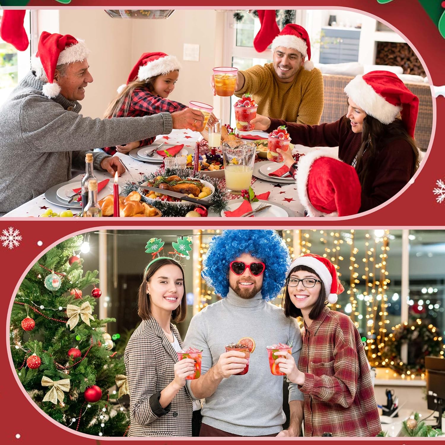 KesaPlan 50 Pcs Red Clear Plastic Cups for Party, 12 oz Disposable Stemless Wine Glasses, Cute Round Bottom Plastic Cocktail Cups for Christmas Valentine's Day Mother's Day Birthday Wedding Party - Image 6