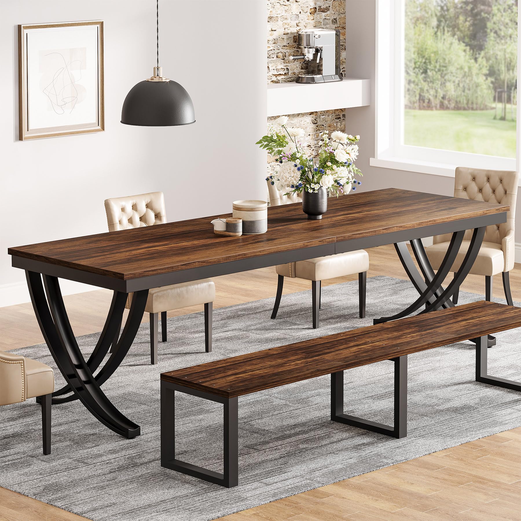 Tribesigns Mesa de comedor para 6-8 personas, mesa salón, 200 x 70 x 75 cm, rectangular, mesa de cocina, mesa de comedor y cocina, sala de estar, diseño industrial, marrón rústico