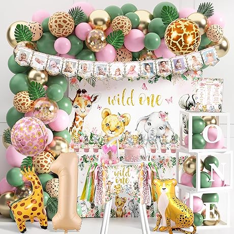 Wild One Birthday Decorations for Girl with Safari Jungle Theme