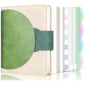 Notebook Ring Binder A5 Refillable, A5 Binder with 6 Rings, Portable Leather Ring Binder with Refill Paper &amp; Binder Pockets, 