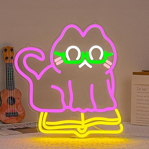 Cat Reading book Neon Sign Cat Neon Light for Wall Decor Book LED Neon Sign Classroom LED Neon Light Read Colorful Neon Signs for Bedroom Classroom Cafe Zoo Library Decoration