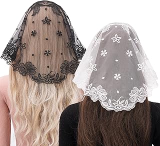 2 Pack Floral Chapel Veils for Church Catholic, Small Flower Lace Mantilla Prayer Mass Head Coverings for Women Girls