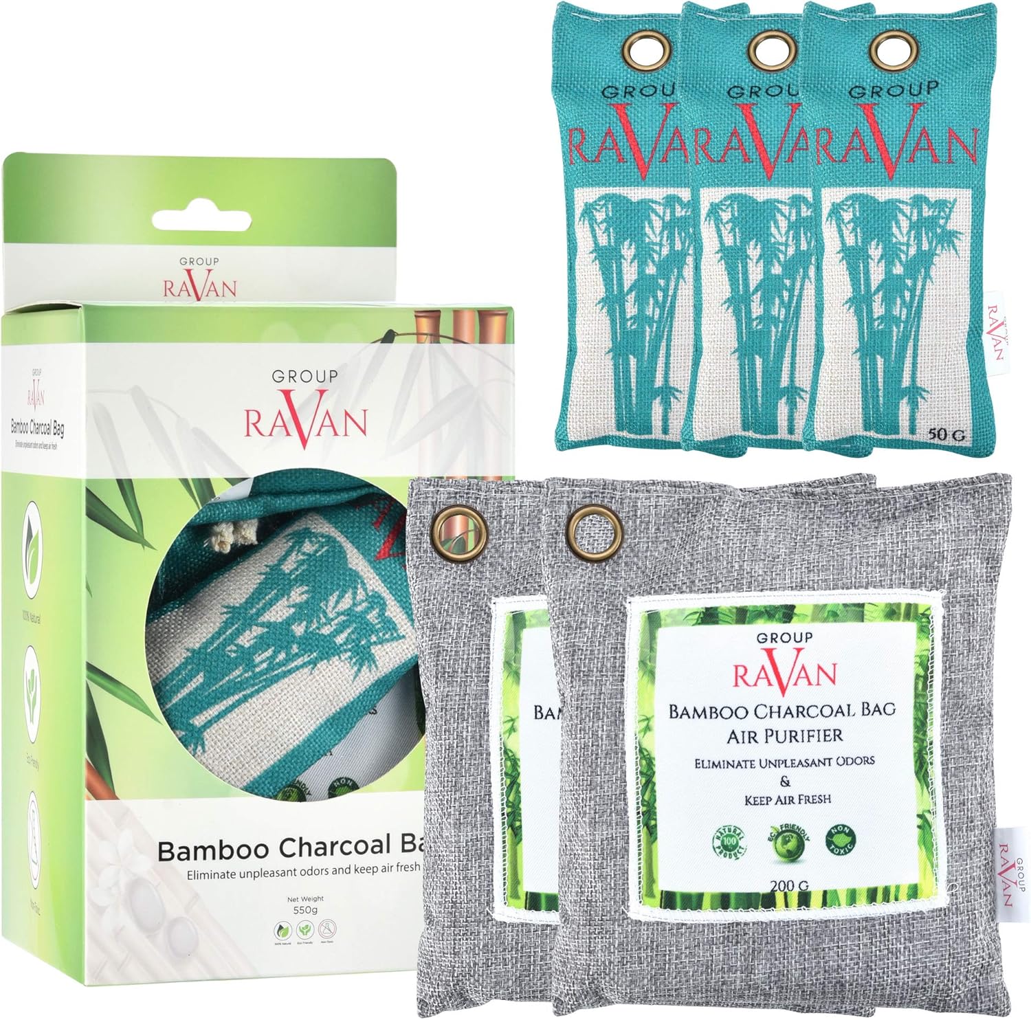 Ravan's Bamboo Charcoal Air Purifying Bag, Breathe Green Charcoal Bags
