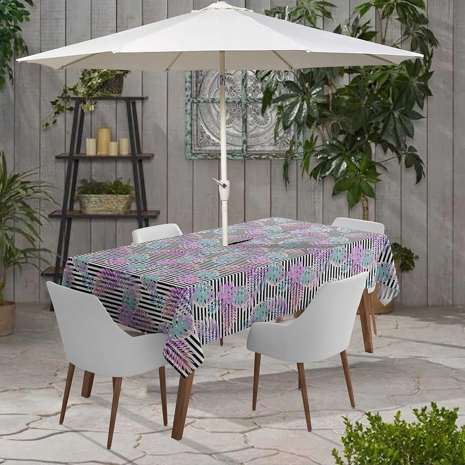 Indoor/Outdoor Tablecloth 58x102 Inch RectangleTablecloth with Umbrella Hole and Zip- Waterproof Patio Table Cloths- Table Covers for Backyard Rectangular Table- Multicolor2