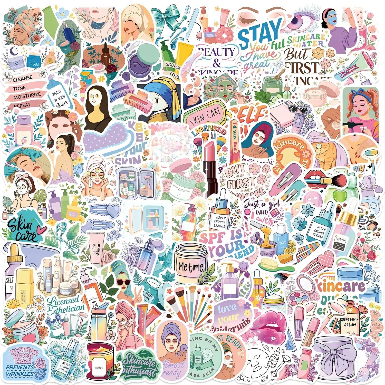 120 Pcs Skincare Self Care Decals Beauty Cosmetic Stickers for Notebook Bag