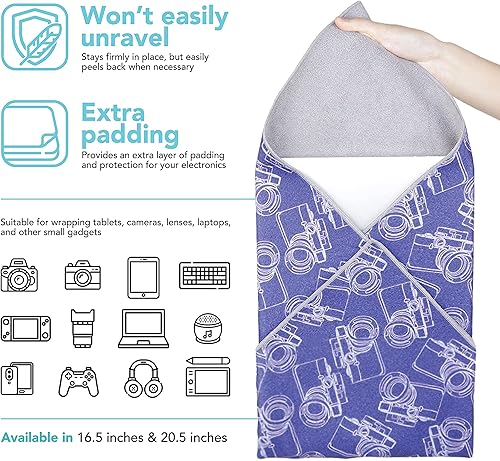 Miniatura 3 de Foto&Tech Envoltura de tela mágica flexible, funda de viaje para lente de cámara, antiarañazos, compatible con lentes de cámara DSLR, laptop,