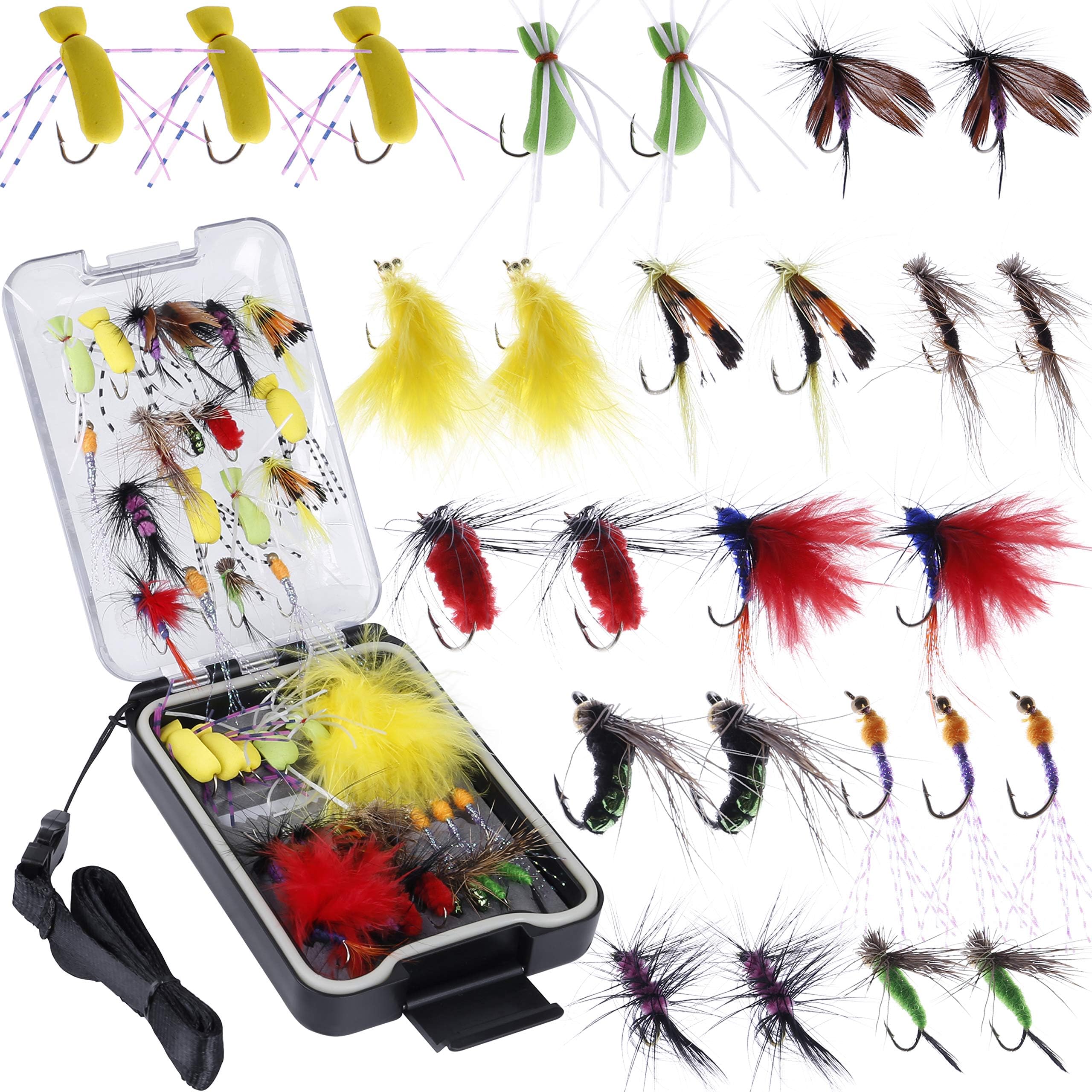 PLUSINNOFly Fishing Flies Kit, 26/78Pcs Handmade Fly Fishing Gear with Dry/Wet Flies, Streamers, Fly Assortment Trout Bass Fishing with Fly Box