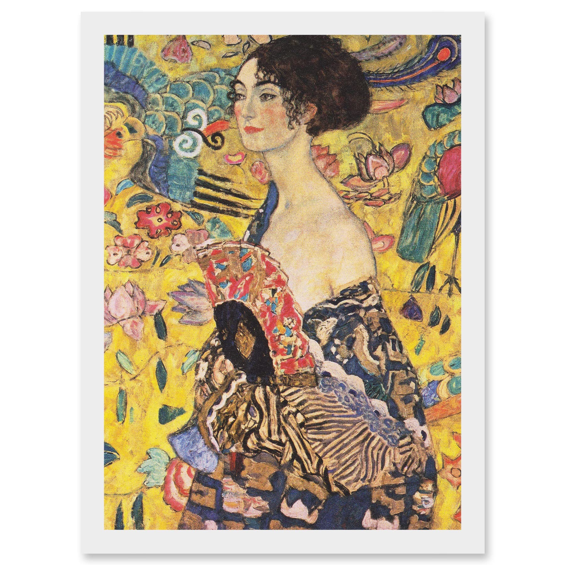 Artery8 Gustav Klimt Lady With Fan Painting Artwork Framed Wall Art Print A4