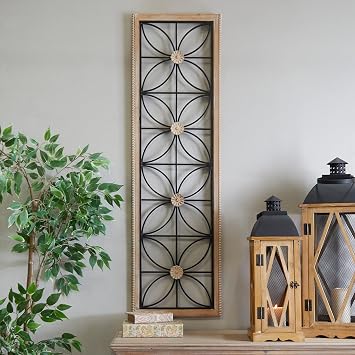 Deco 79 Metal Floral Home Wall Decor Wall Sculpture with Brown Frame, Wall Art 15 x 1 x 50, Black
