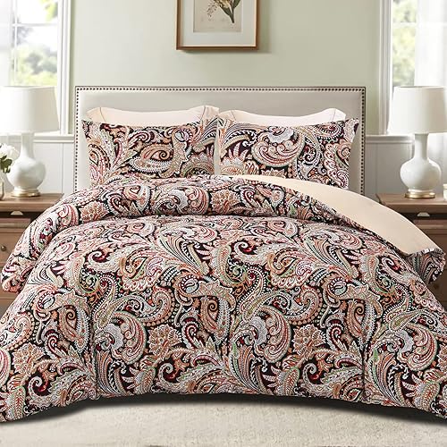 Exclusivo Mezcla Juego de edredón de 3 piezas con estampado de cachemira Queen, edredón de microfibra alternativo para todas las estaciones con 2