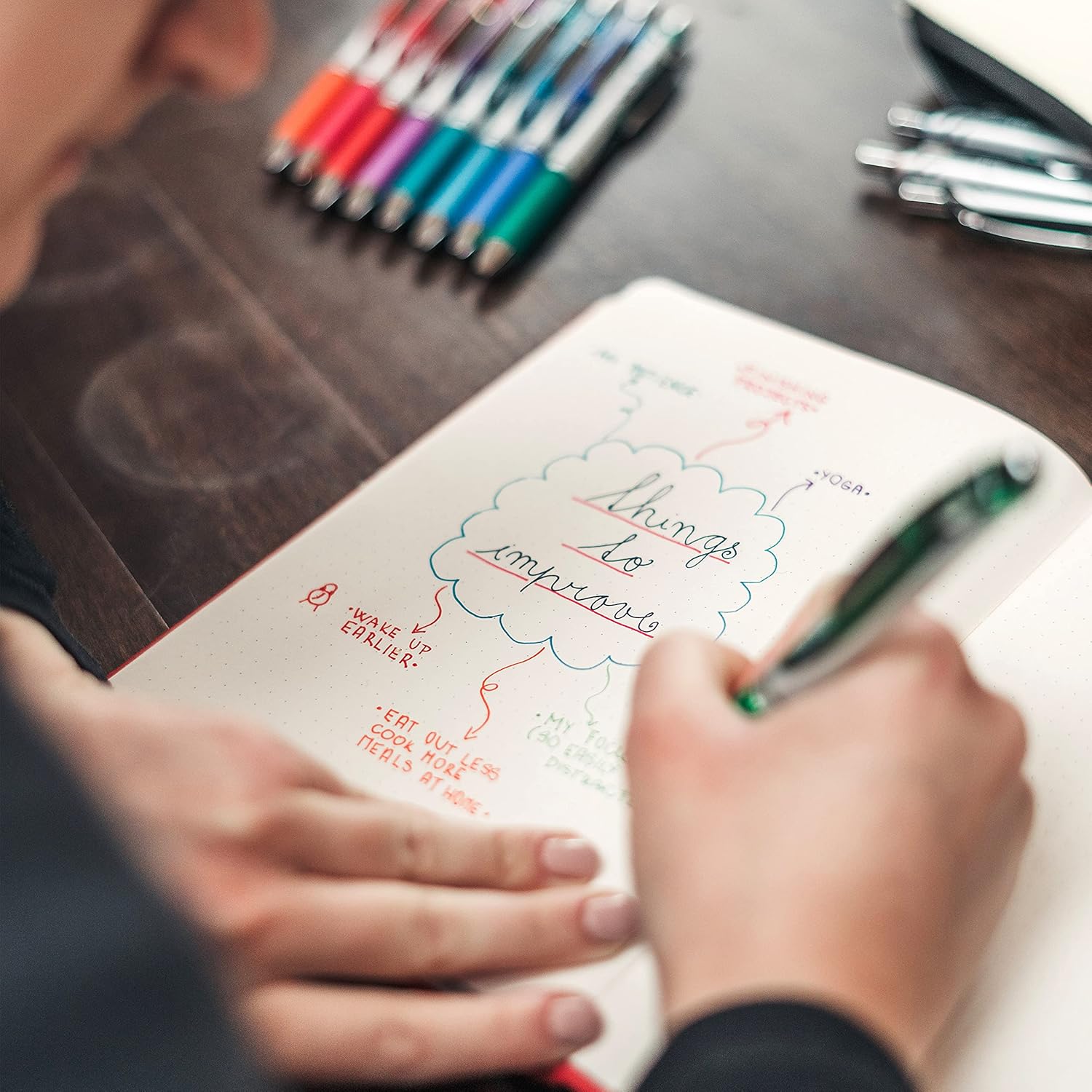 Pentel EnerGel RTX Retractable Liquid Gel Pen, (0.7mm) Metal Tip, Medium Line, Brown Ink, Box of 12 (BL77-E)