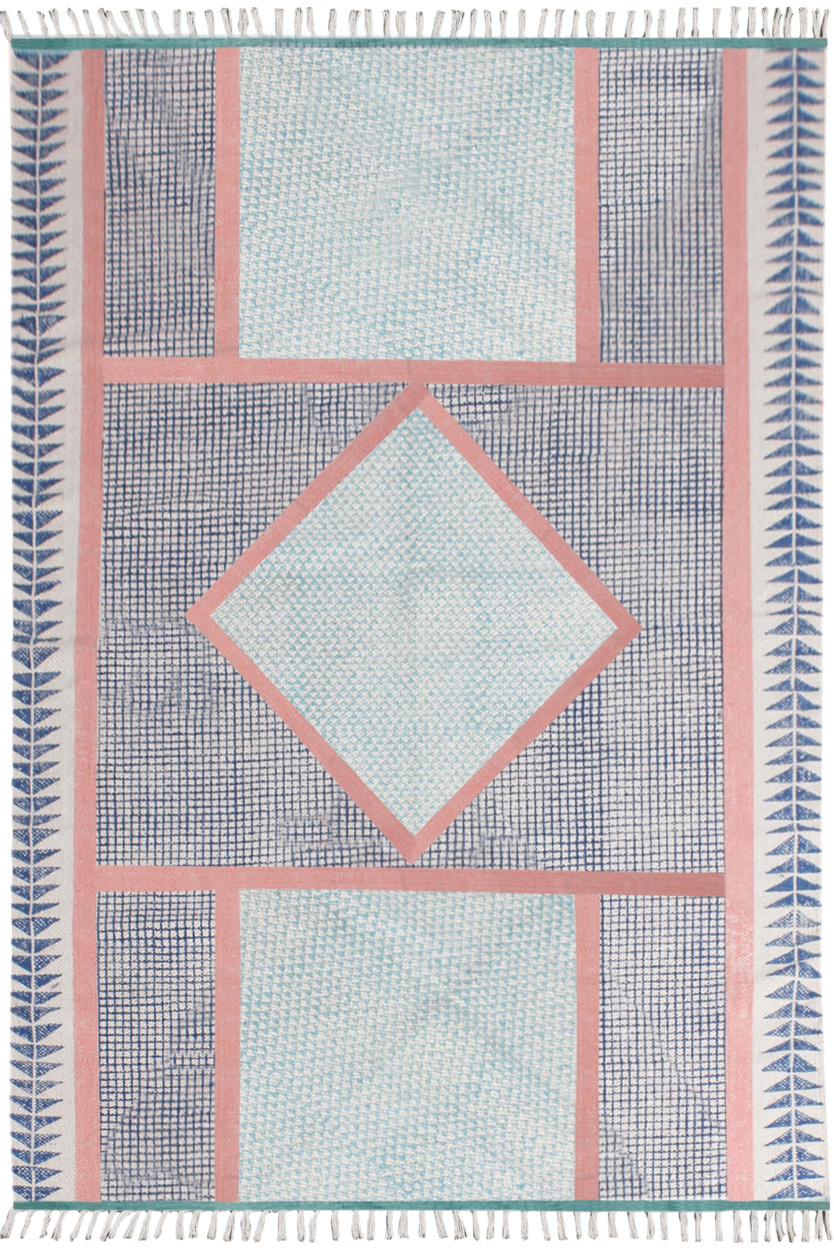 Tapis à tissage plat lavable en coton rose et bleu pour sublimer vos escaliers