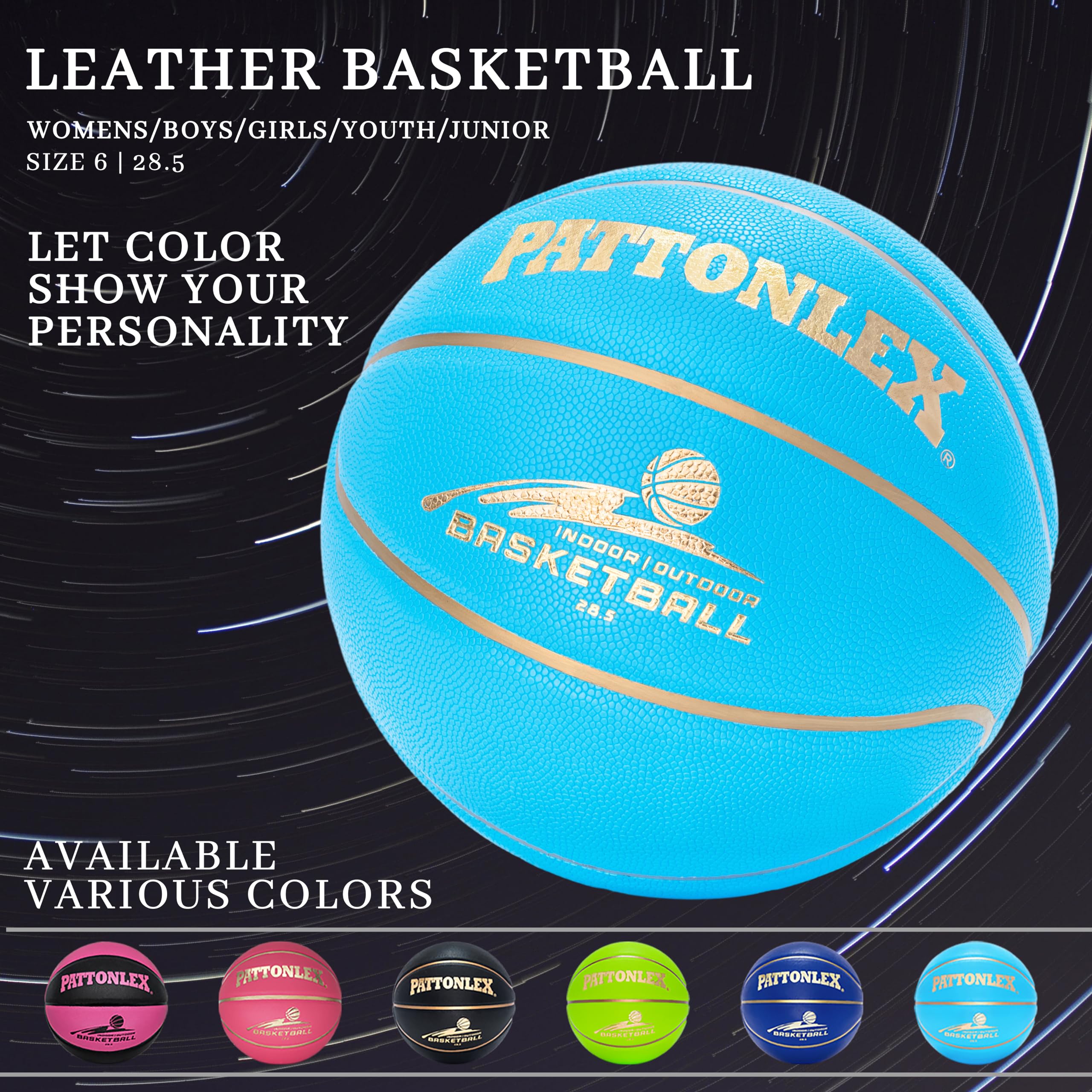 Balones de baloncesto de cuero de 28.5 pulgadas, tamaño oficial 6, para interiores y exteriores, para jóvenes y mujeres (azul/desinflado)
