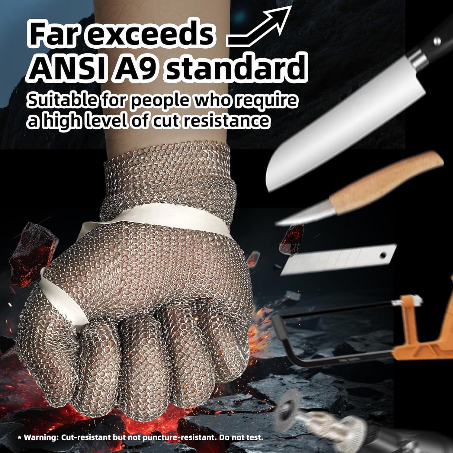 Schwer ProGuard-X Highest Level Cut Resistant Stainless Steel Metal Mesh Chainmail Glove PM5201 Butcher Glove for Meat Cutting Food Processing Knife Sharpening Oyster Shucking Kitchen Fish Fillet, L - Image 3