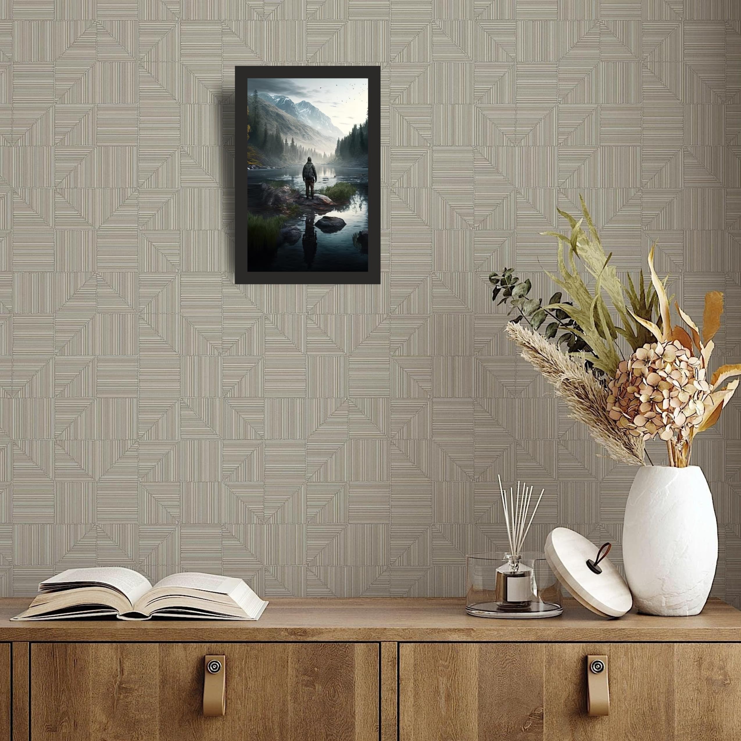 Lone Traveler Mountain Wall Art Frame 12x18 Inch
